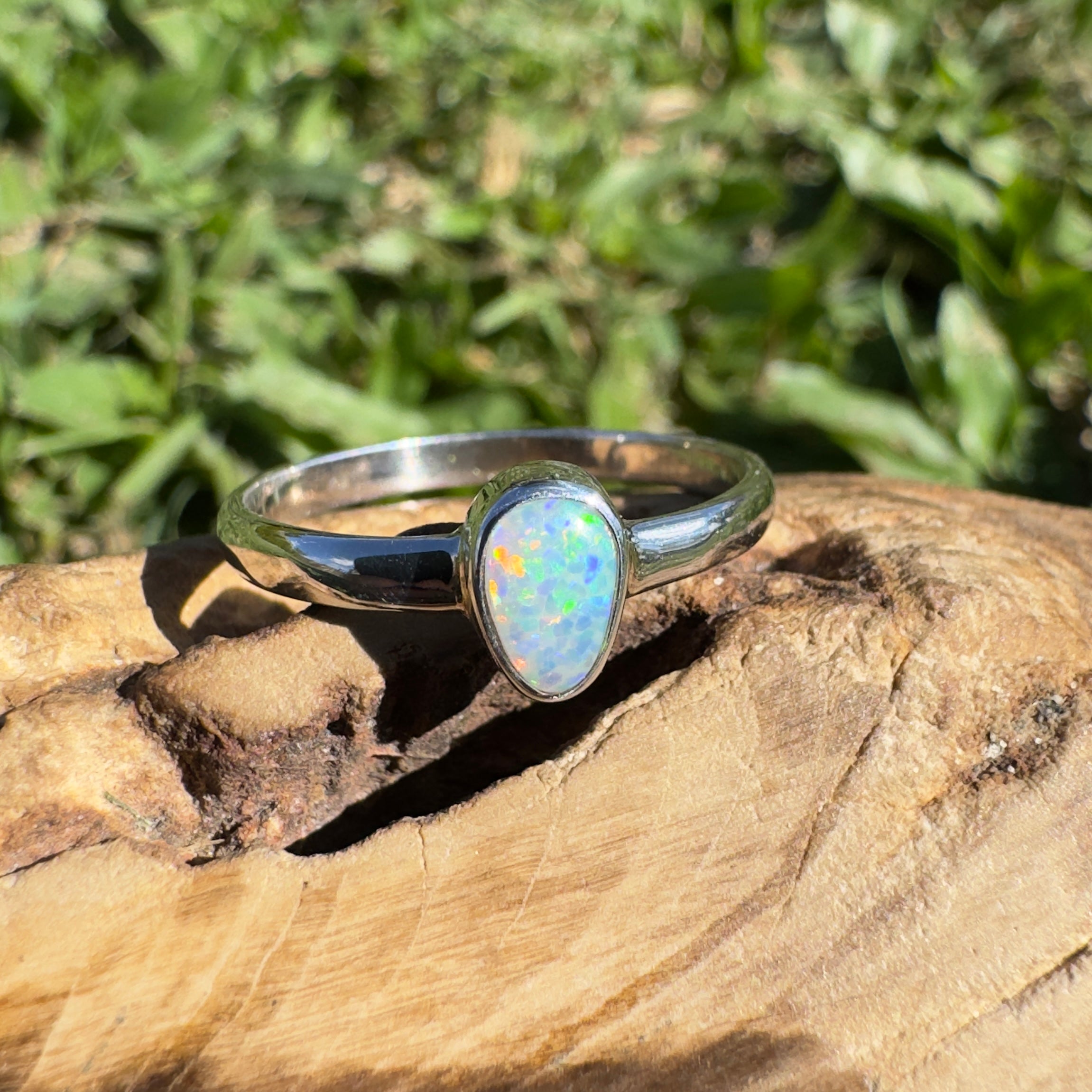 0.6ct Lightning Ridge Opal Ring ~ 'Nullarbor Aurora' | 925 Sterling Silver | Solid Australian Opal