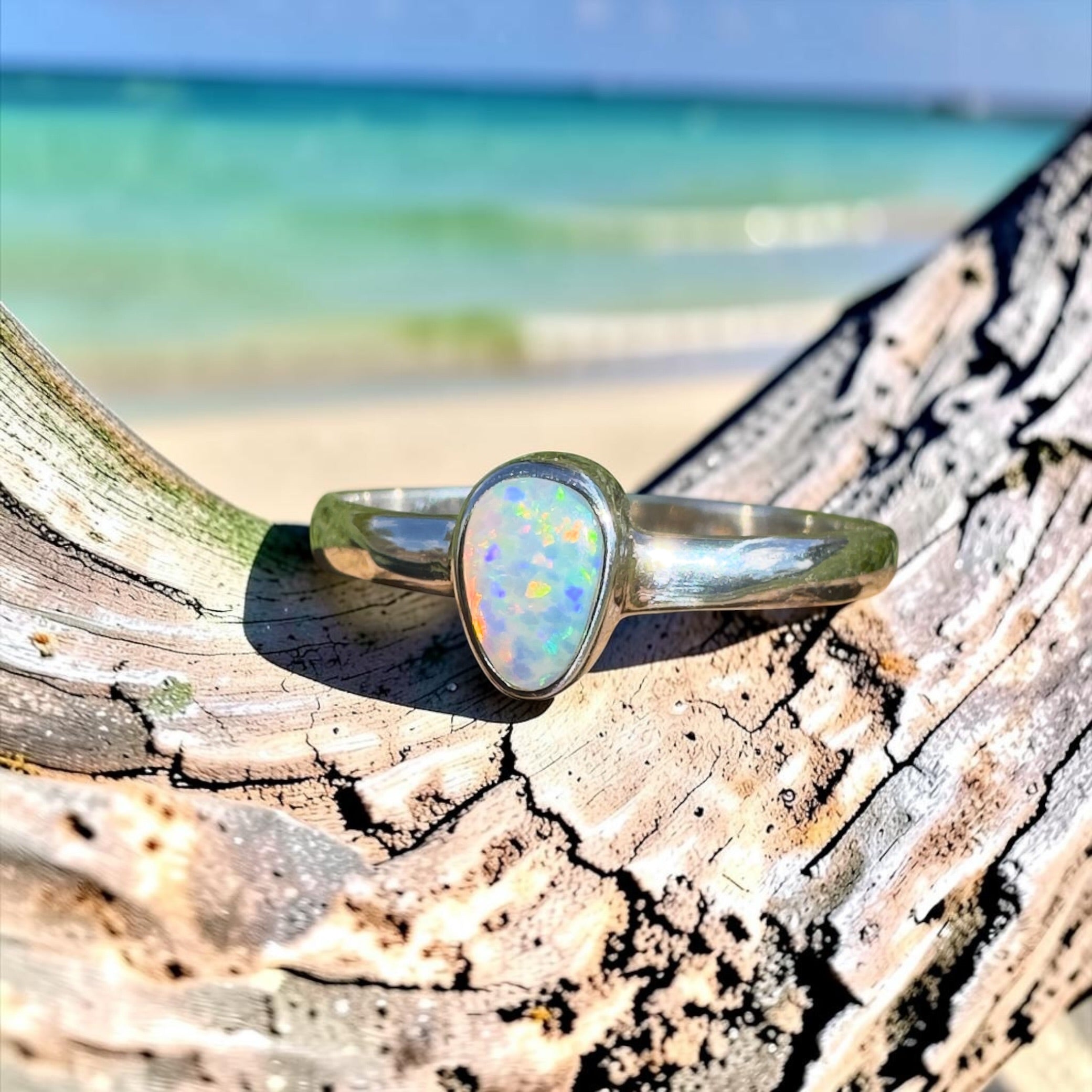 0.6ct Lightning Ridge Opal Ring ~ 'Nullarbor Aurora' | 925 Sterling Silver | Solid Australian Opal