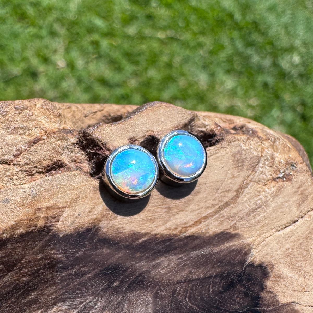0.6ct Coober Pedy Crystal Opal Stud Earrings ~ 'Phillip Island Glow' | 925 Sterling Silver | Solid Australian Opal