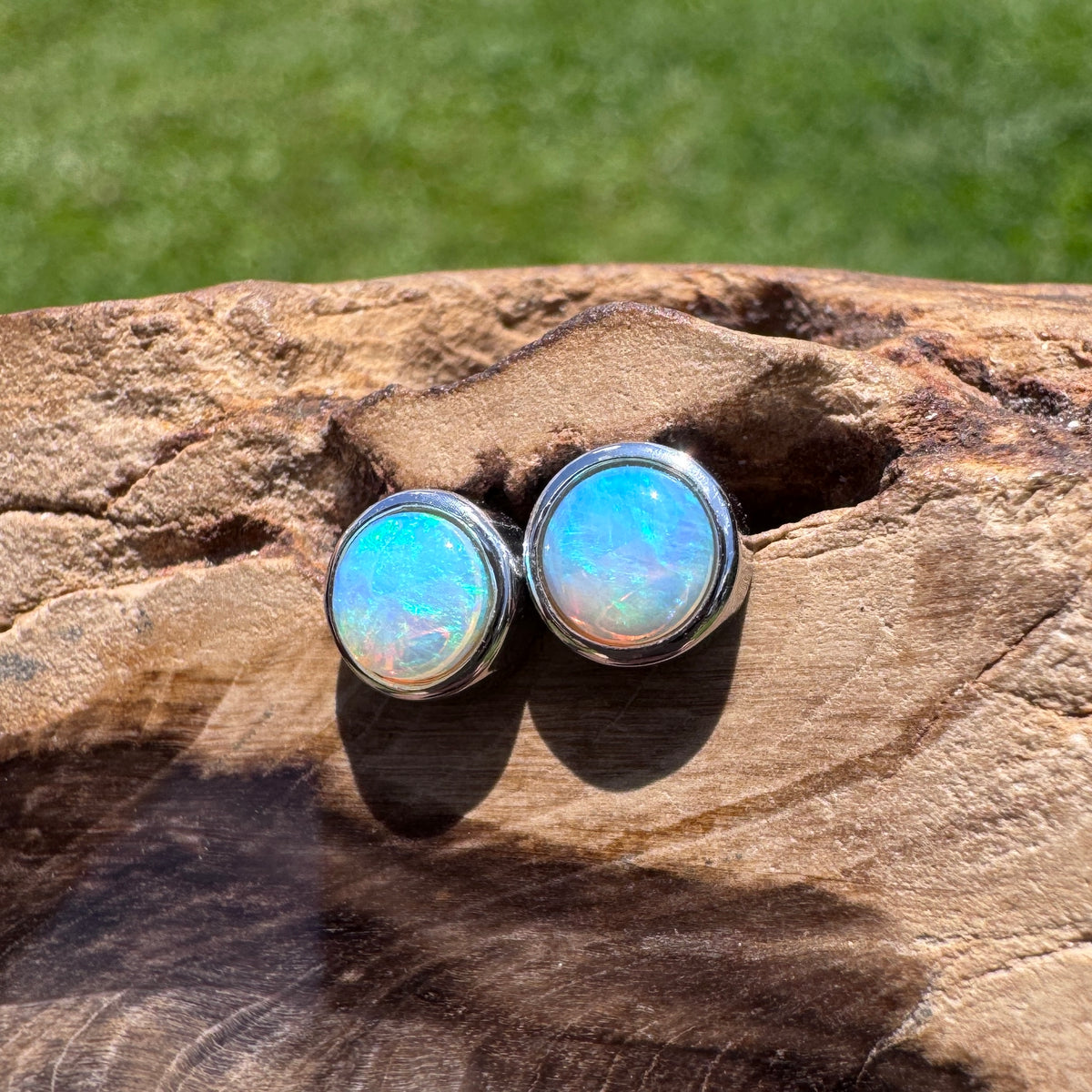 0.6ct Coober Pedy Crystal Opal Stud Earrings ~ 'Phillip Island Glow' | 925 Sterling Silver | Solid Australian Opal