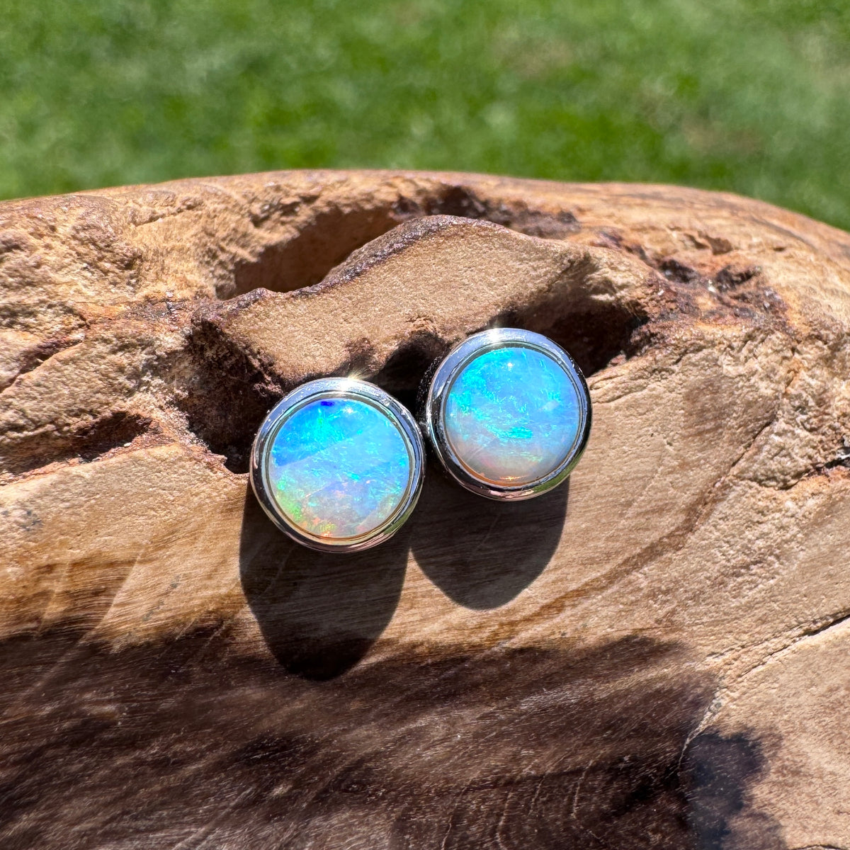 0.6ct Coober Pedy Crystal Opal Stud Earrings ~ 'Phillip Island Glow' | 925 Sterling Silver | Solid Australian Opal