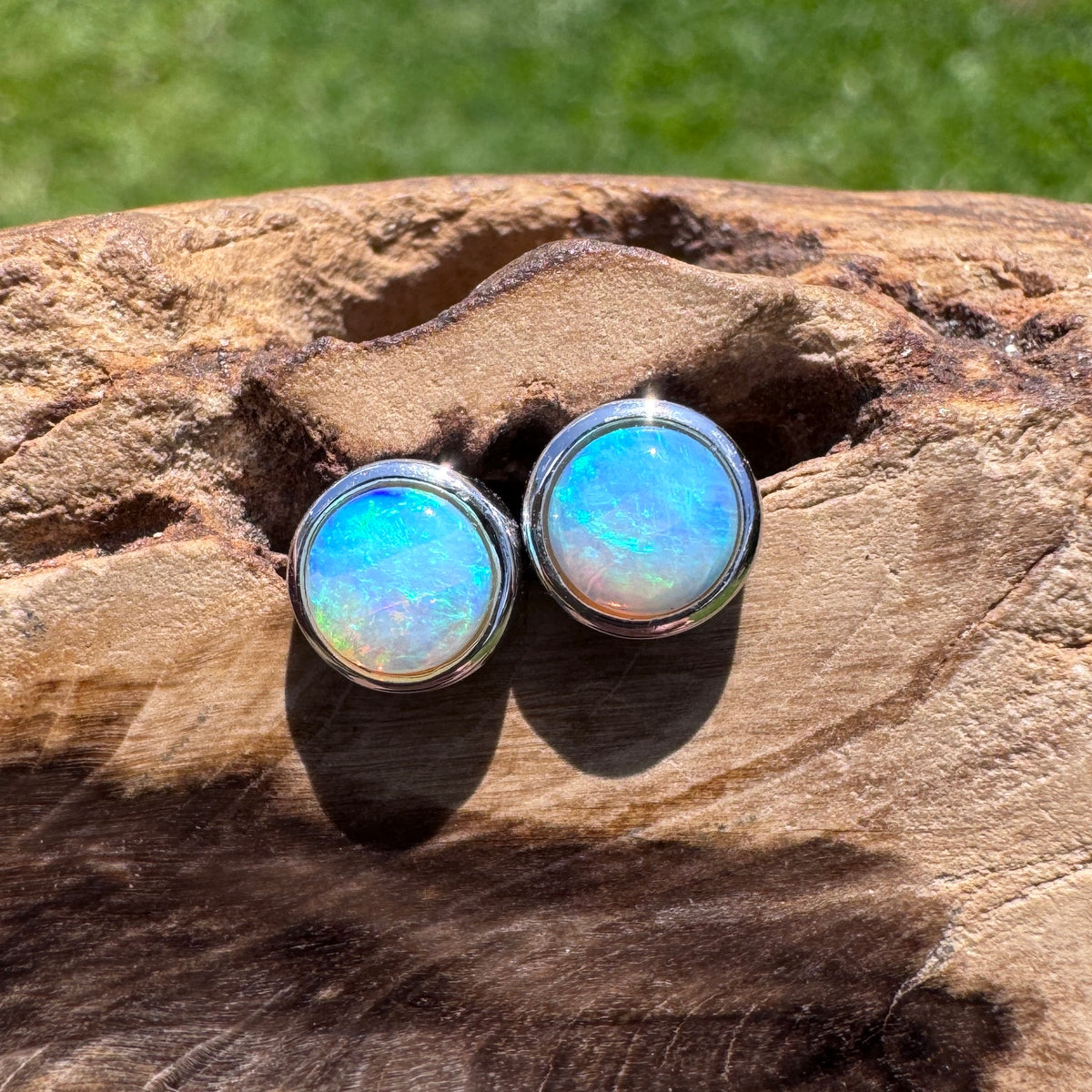 0.6ct Coober Pedy Crystal Opal Stud Earrings ~ 'Phillip Island Glow' | 925 Sterling Silver | Solid Australian Opal
