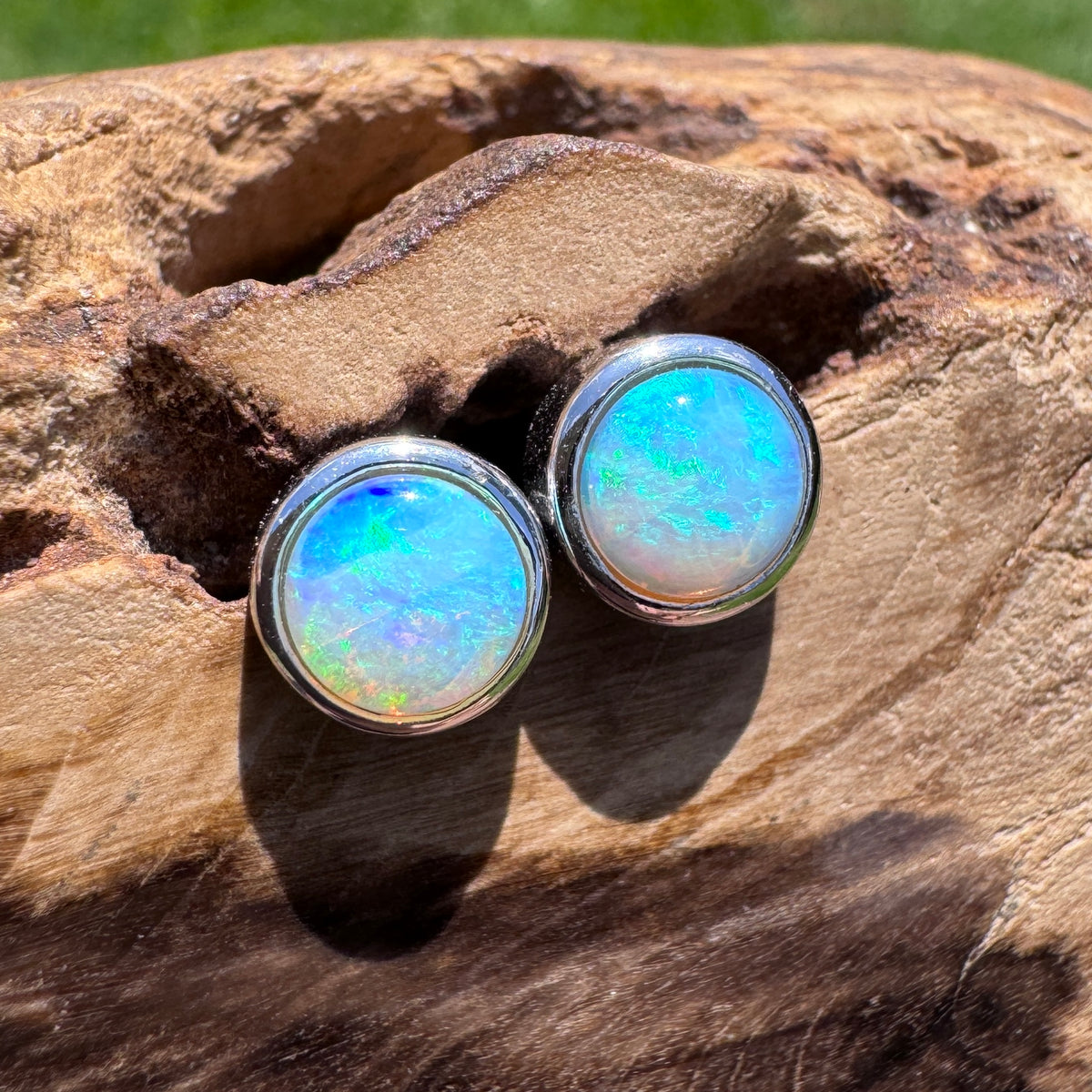 0.6ct Coober Pedy Crystal Opal Stud Earrings ~ 'Phillip Island Glow' | 925 Sterling Silver | Solid Australian Opal