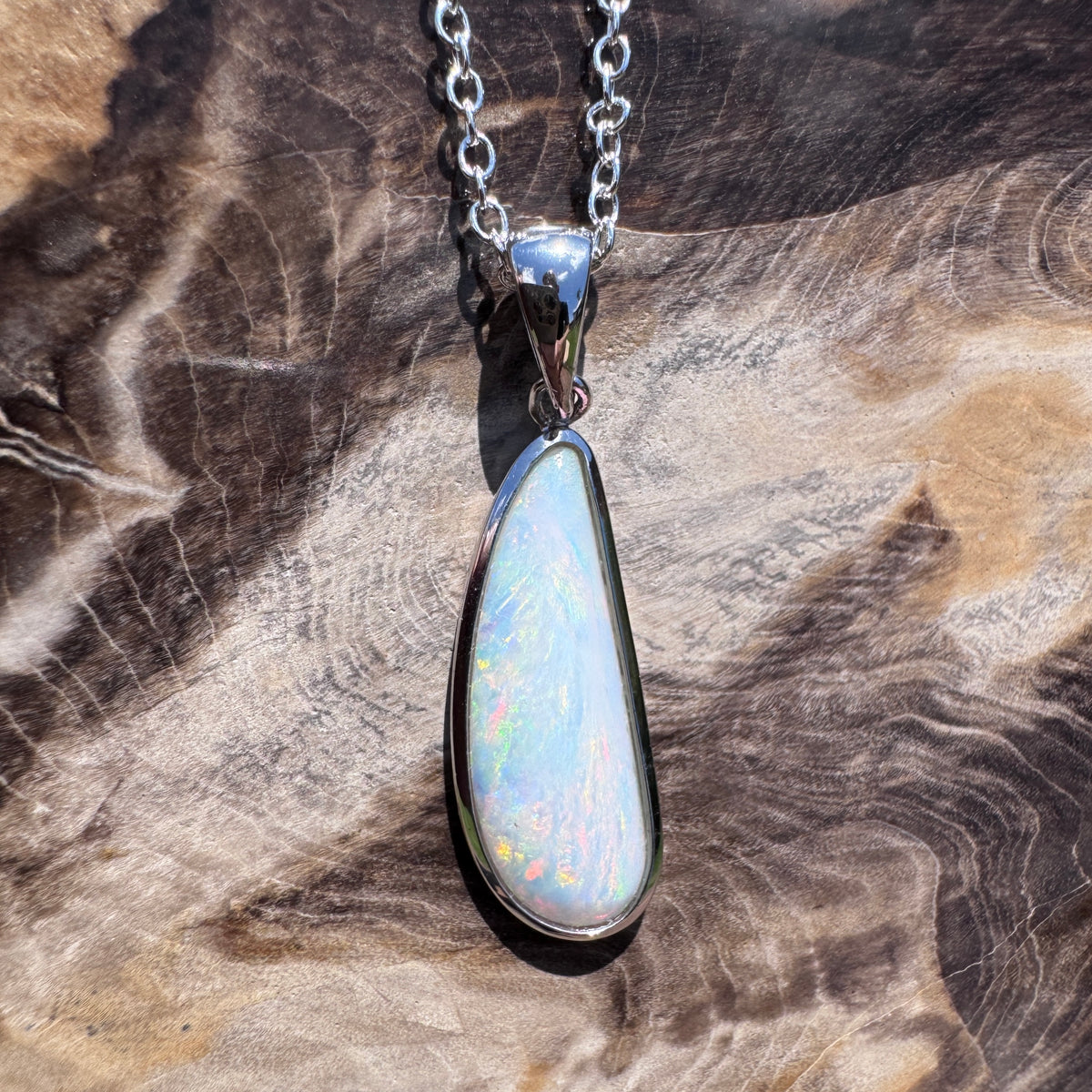 3.1ct Coober Pedy Opal Pendant Necklace ~ 'Kalbarri Flame' | 925 Sterling Silver | Solid Australian Opal