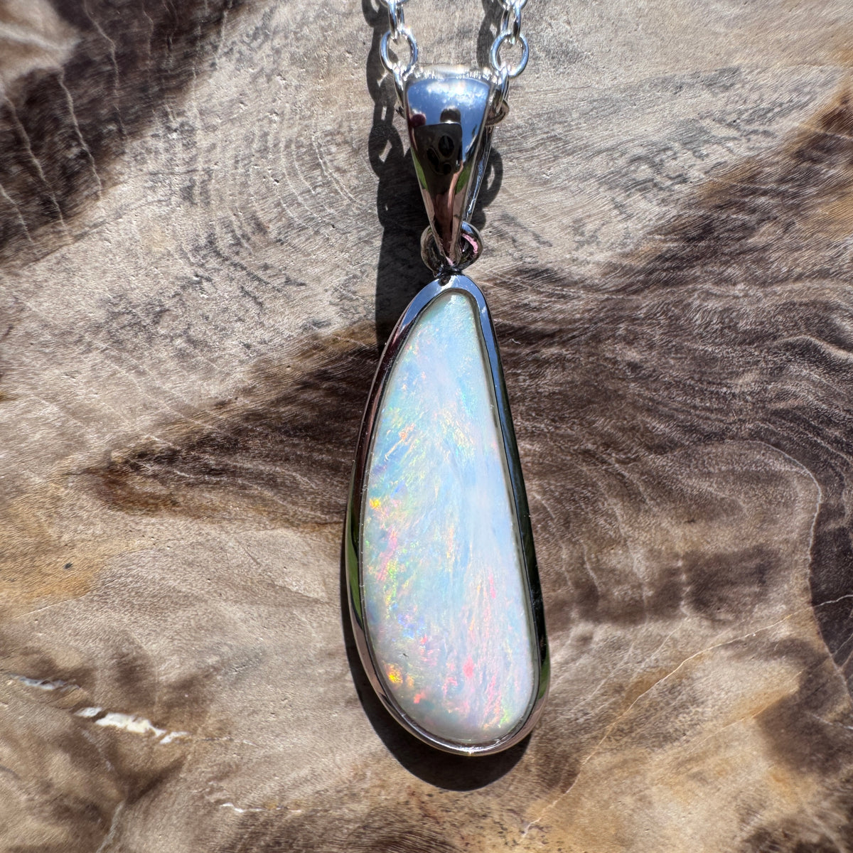3.1ct Coober Pedy Opal Pendant Necklace ~ 'Kalbarri Flame' | 925 Sterling Silver | Solid Australian Opal