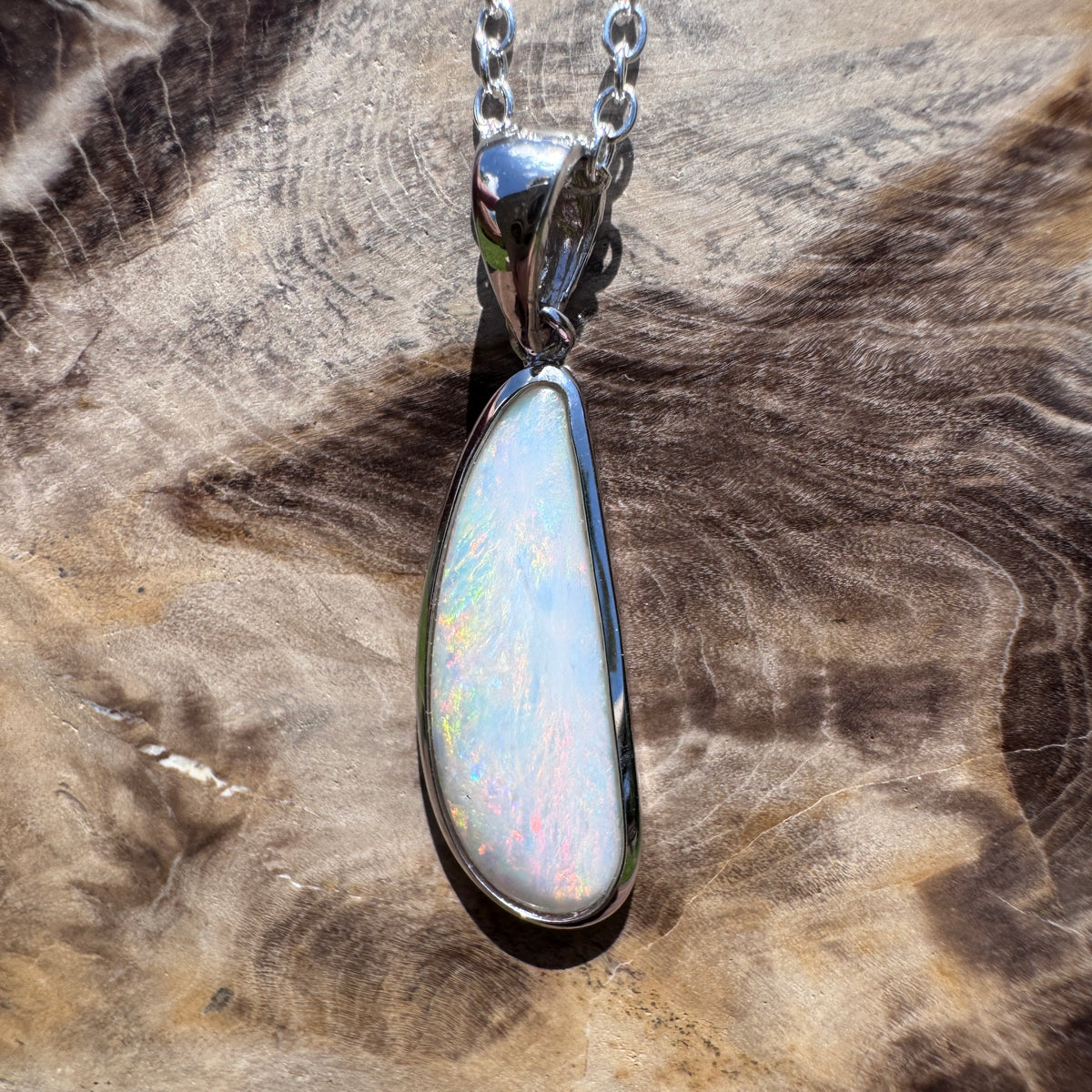 3.1ct Coober Pedy Opal Pendant Necklace ~ 'Kalbarri Flame' | 925 Sterling Silver | Solid Australian Opal