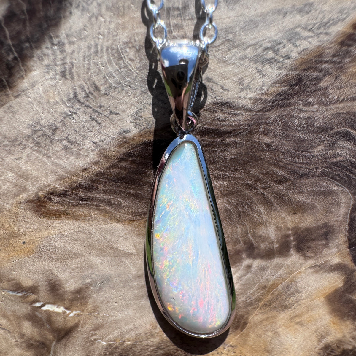 3.1ct Coober Pedy Opal Pendant Necklace ~ 'Kalbarri Flame' | 925 Sterling Silver | Solid Australian Opal