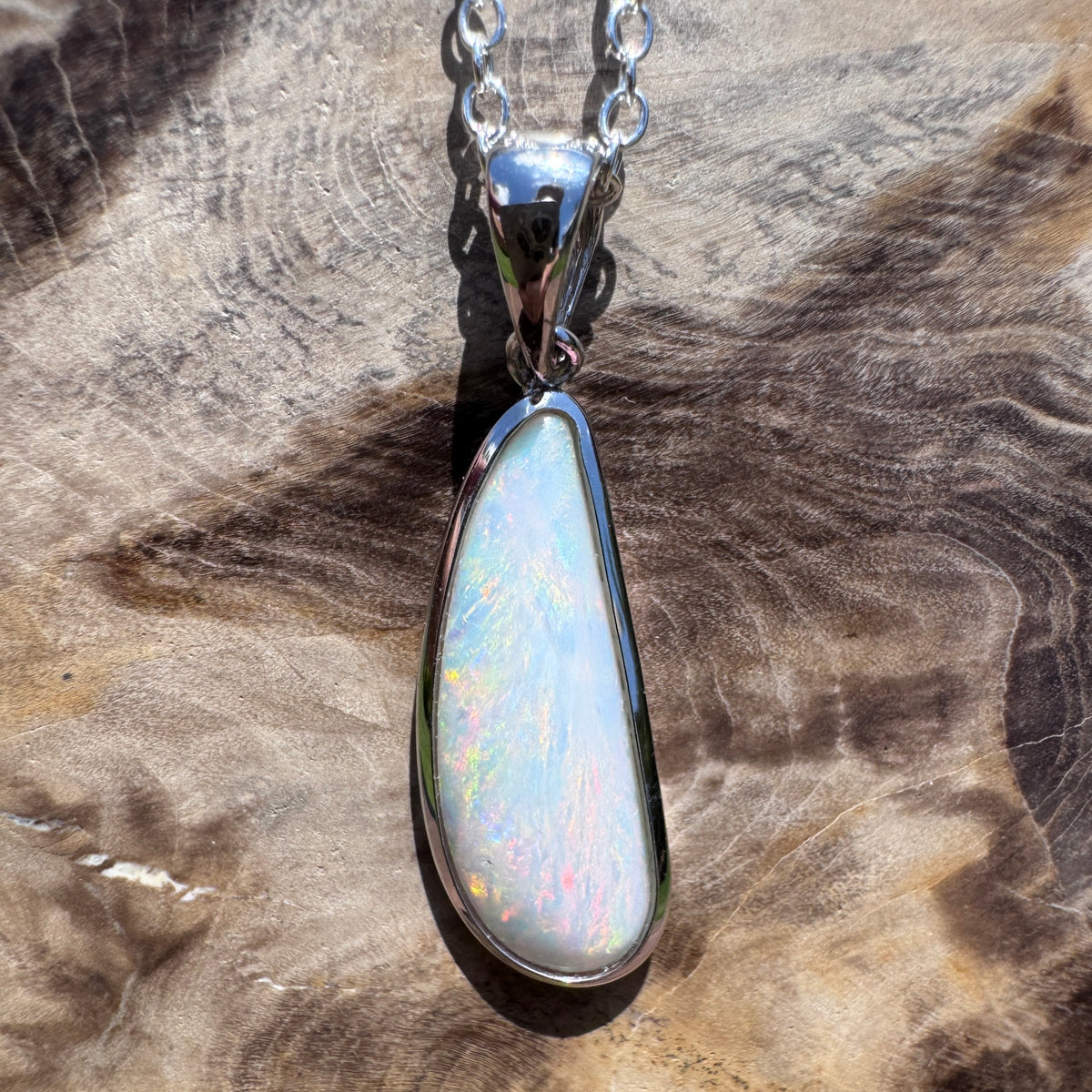 3.1ct Coober Pedy Opal Pendant Necklace ~ 'Kalbarri Flame' | 925 Sterling Silver | Solid Australian Opal