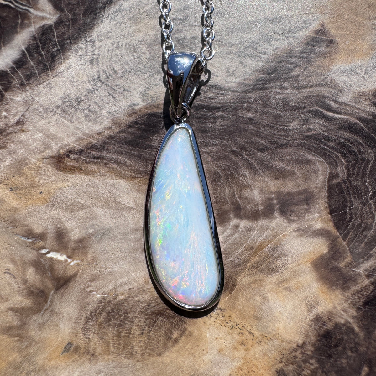3.1ct Coober Pedy Opal Pendant Necklace ~ 'Kalbarri Flame' | 925 Sterling Silver | Solid Australian Opal
