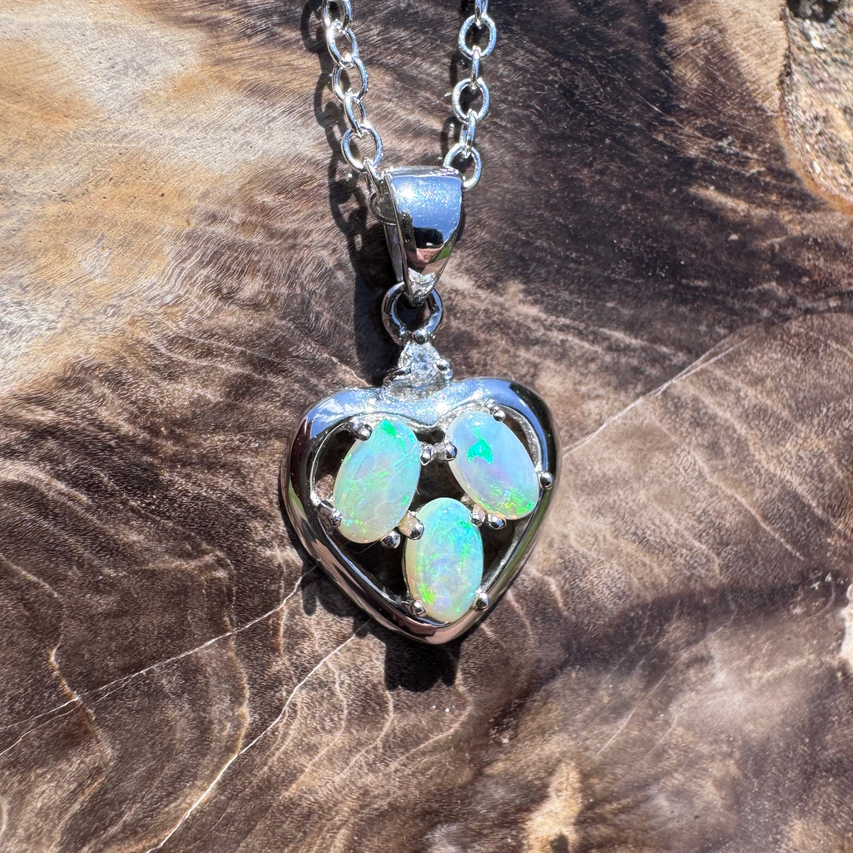0.5ct Coober Pedy Opal & Diamond Heart Pendant Necklace ~ 'Lake Hillier Heart' | 14ct White Gold | Solid Australian Opal