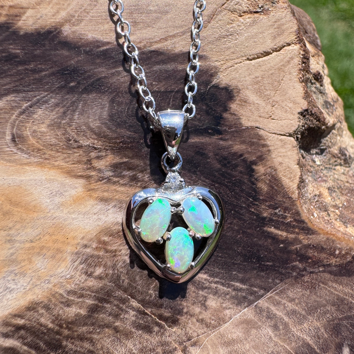 0.5ct Coober Pedy Opal & Diamond Heart Pendant Necklace ~ 'Lake Hillier Heart' | 14ct White Gold | Solid Australian Opal