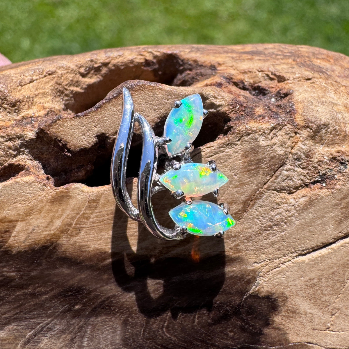 1.2ct Lightning Ridge Opal Leaf Stud Earrings ~ 'Daintree Leaf' | 14ct White Gold | Solid Australian Opal