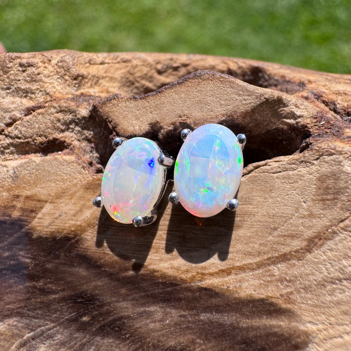 0.8ct Coober Pedy Opal Stud Earrings ~ 'Wave Rock Fire' | 925 Sterling Silver | Solid Australian Opal