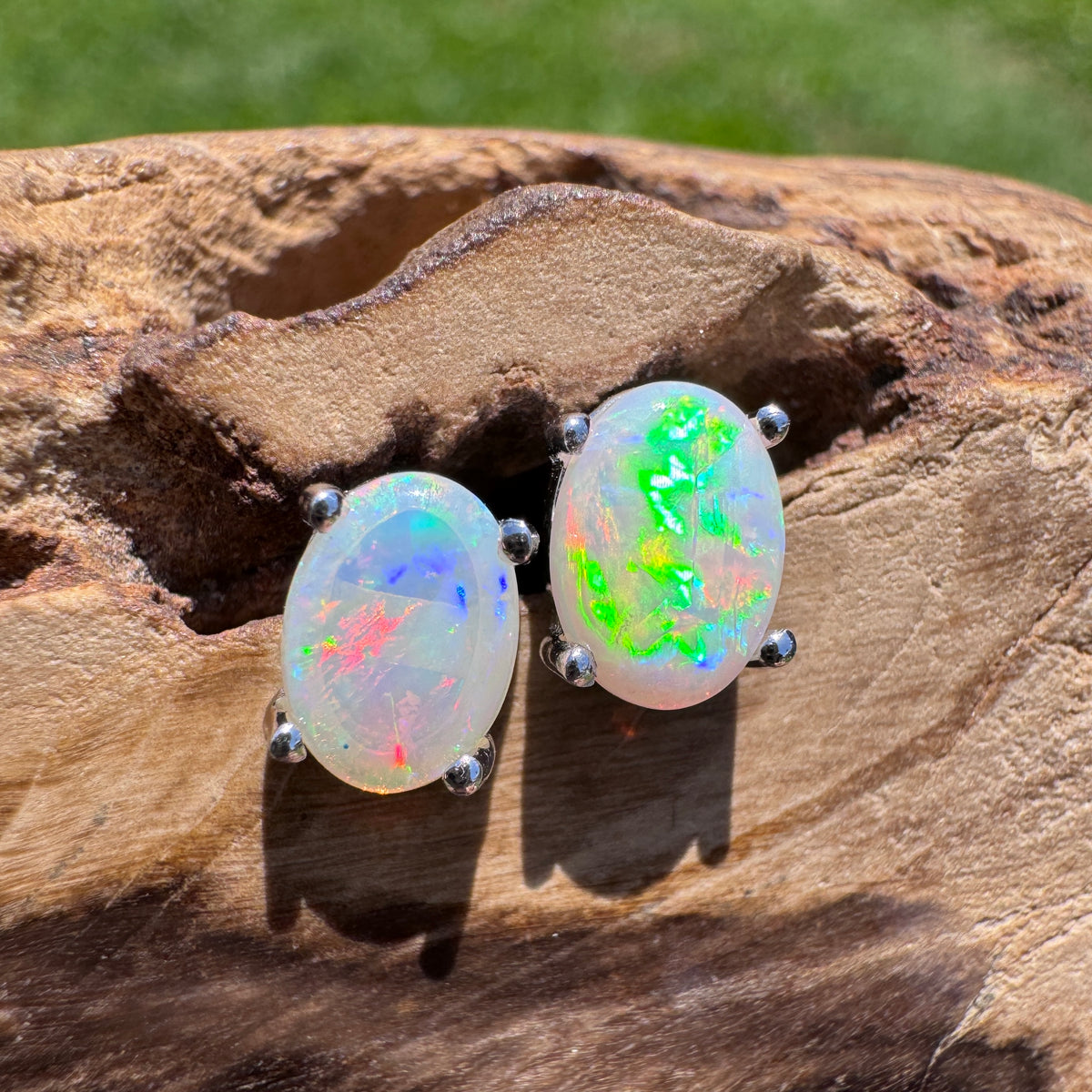 0.8ct Coober Pedy Opal Stud Earrings ~ 'Wave Rock Fire' | 925 Sterling Silver | Solid Australian Opal