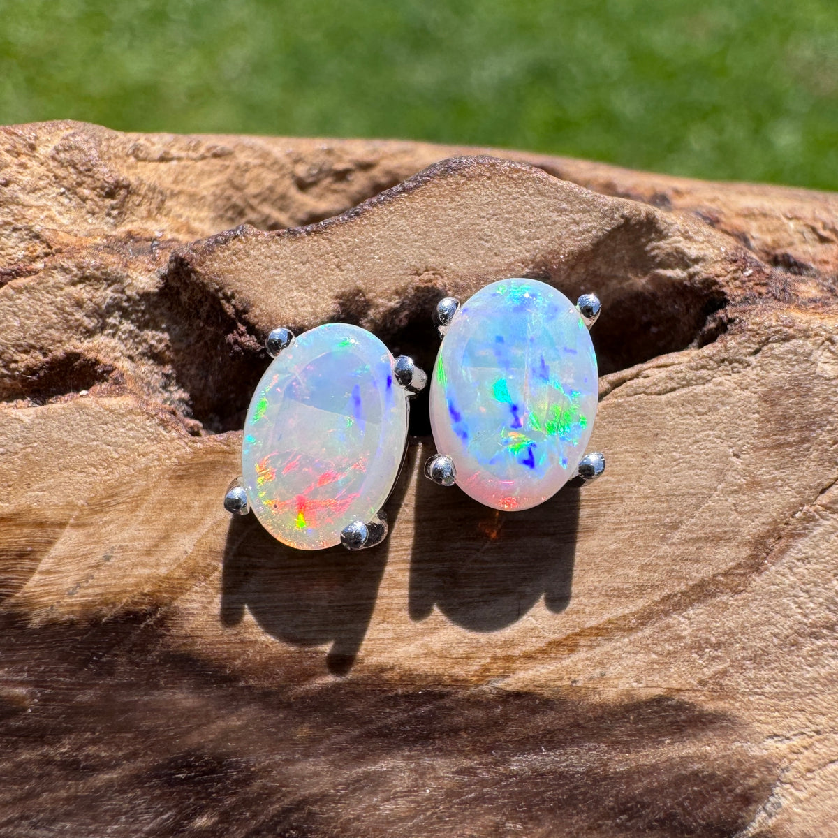 0.8ct Coober Pedy Opal Stud Earrings ~ 'Wave Rock Fire' | 925 Sterling Silver | Solid Australian Opal