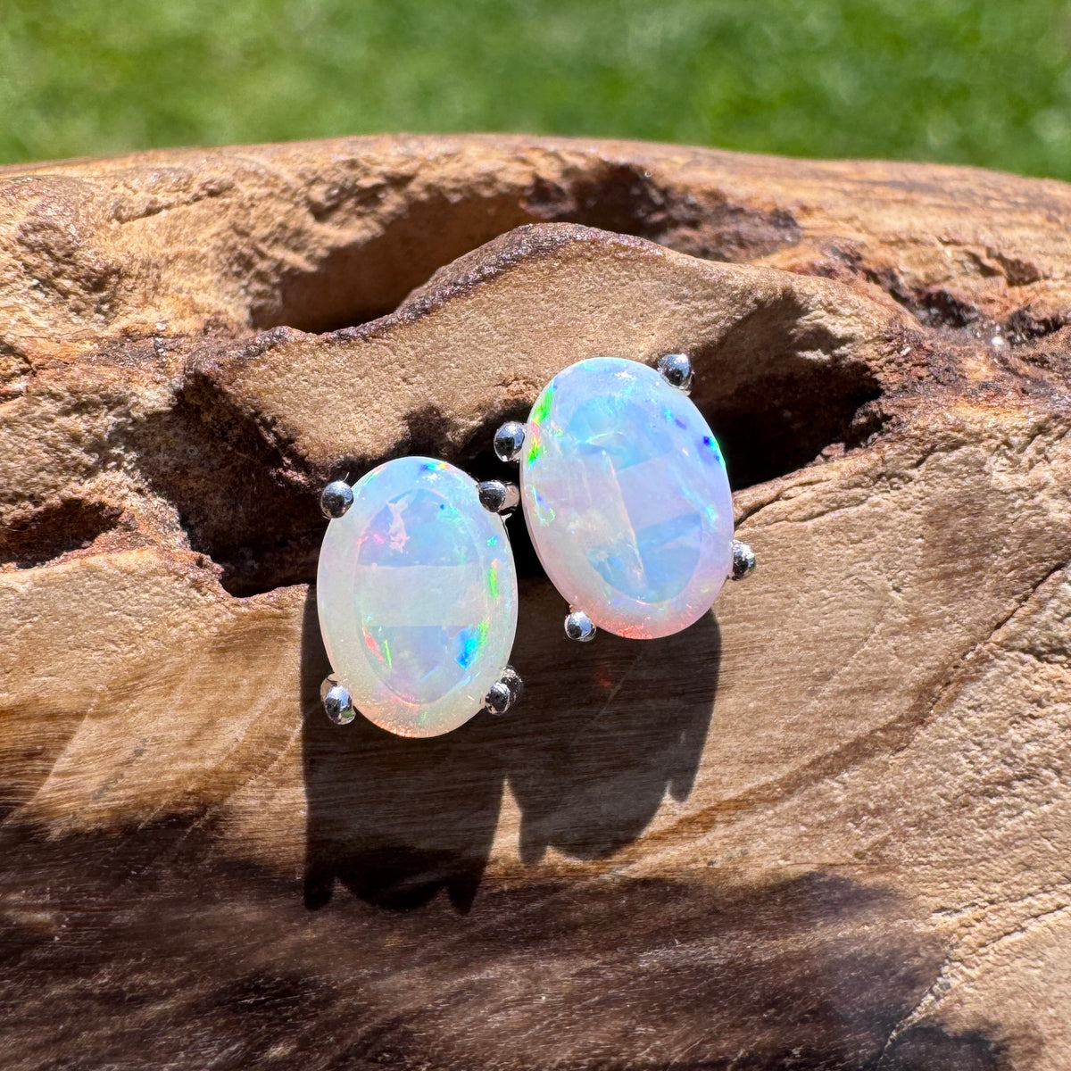 0.8ct Coober Pedy Opal Stud Earrings ~ 'Wave Rock Fire' | 925 Sterling Silver | Solid Australian Opal