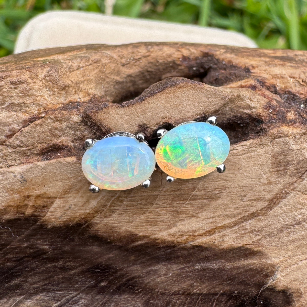 0.8ct Coober Pedy Opal Stud Earrings ~ 'Russell Falls Blues' | 925 Sterling Silver | Solid Australian Opal