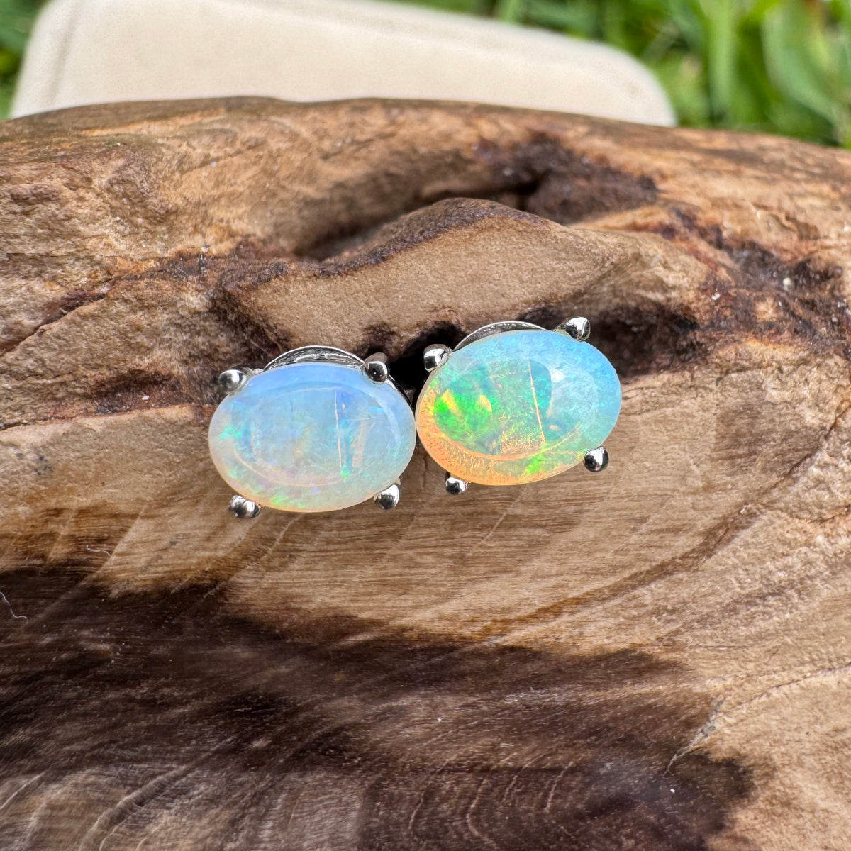 0.8ct Coober Pedy Opal Stud Earrings ~ 'Russell Falls Blues' | 925 Sterling Silver | Solid Australian Opal