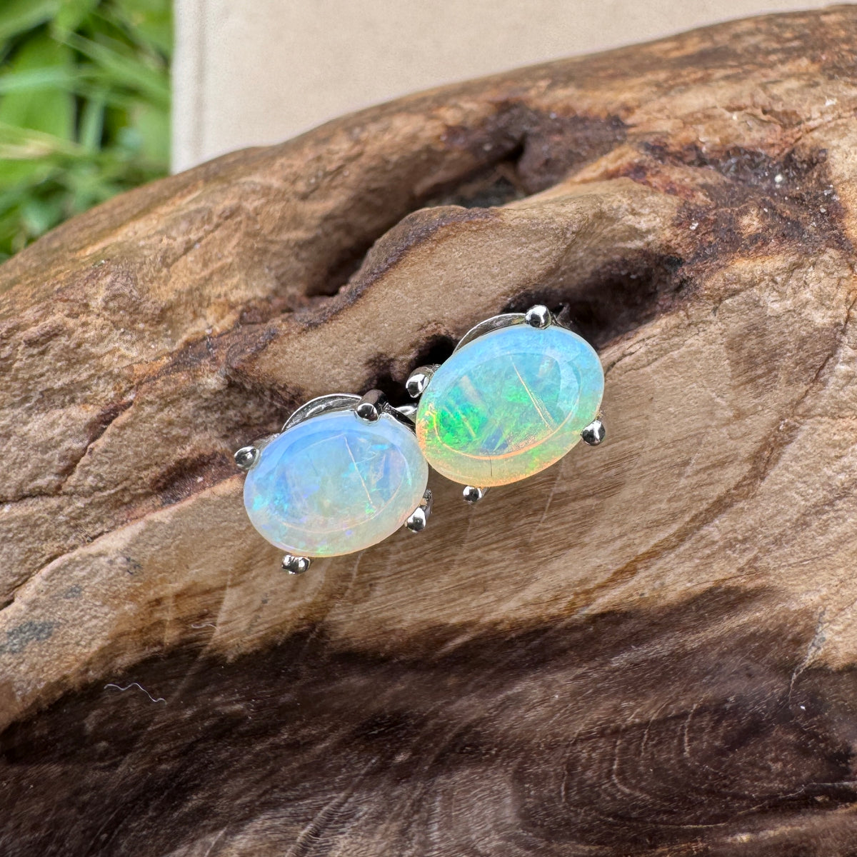 0.8ct Coober Pedy Opal Stud Earrings ~ 'Russell Falls Blues' | 925 Sterling Silver | Solid Australian Opal