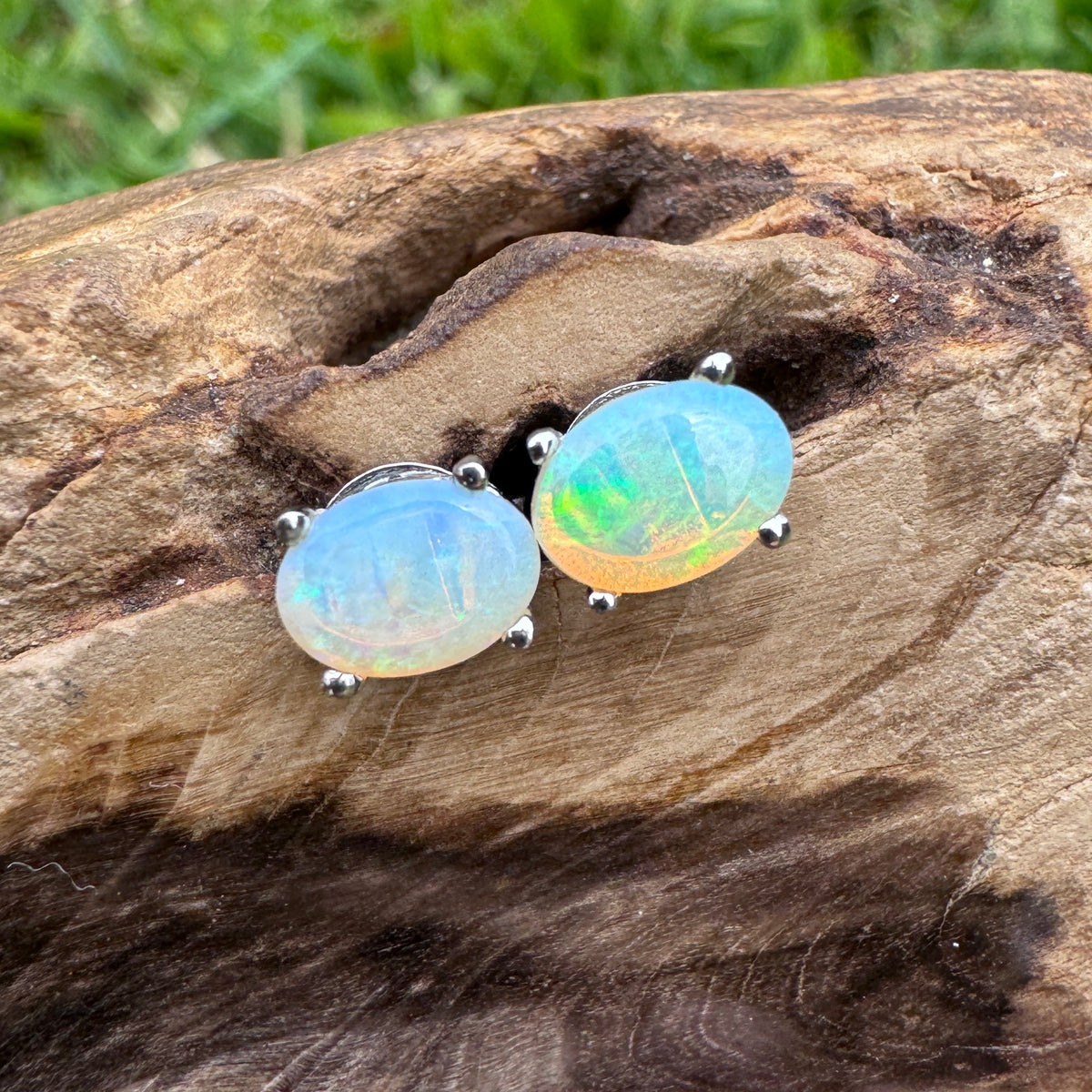 0.8ct Coober Pedy Opal Stud Earrings ~ 'Russell Falls Blues' | 925 Sterling Silver | Solid Australian Opal