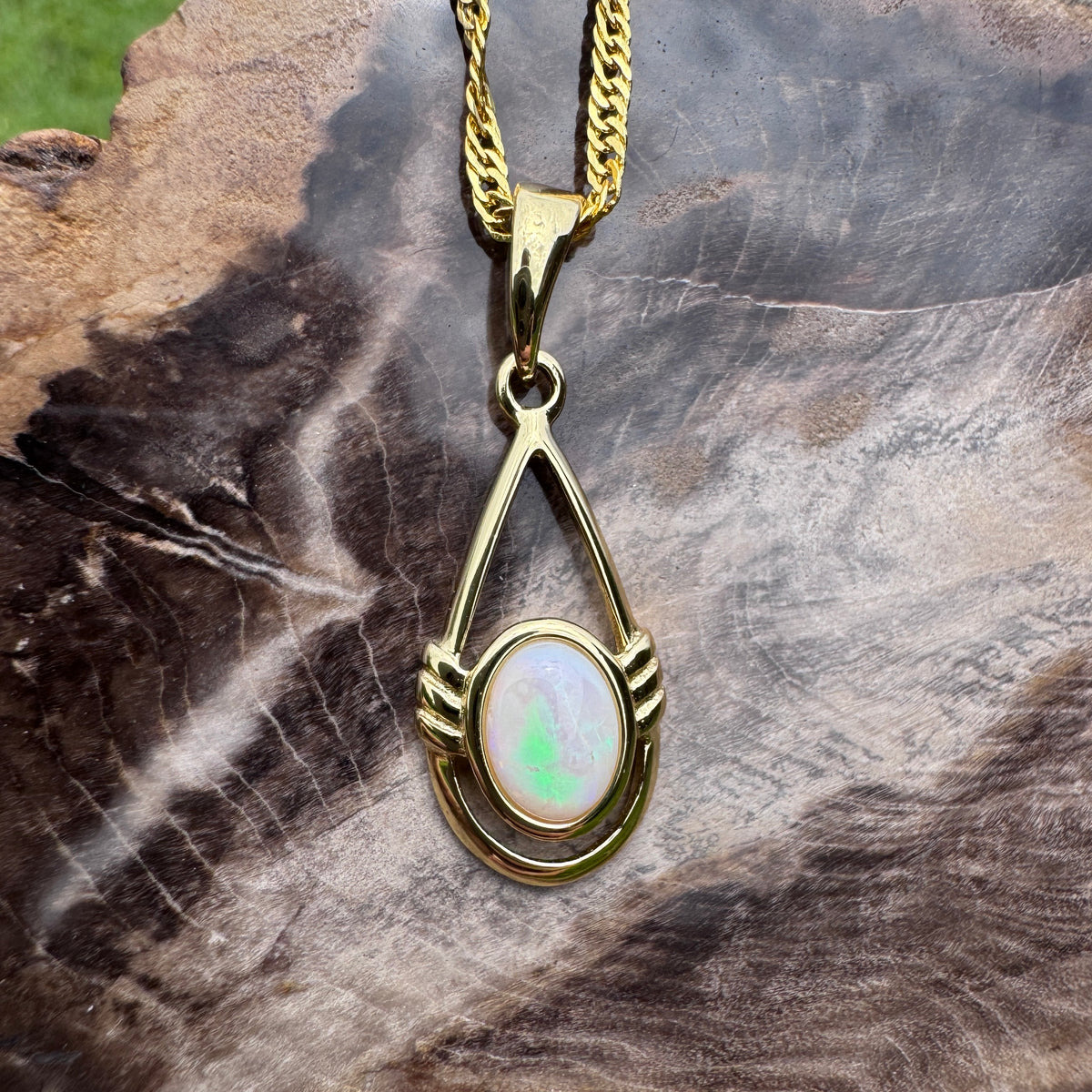 0.7ct Coober Pedy Opal Open Loop Pendant Necklace ~ 'Atherton Gold' | Yellow Gold Coated 925 Sterling Silver | Solid Australian Opal