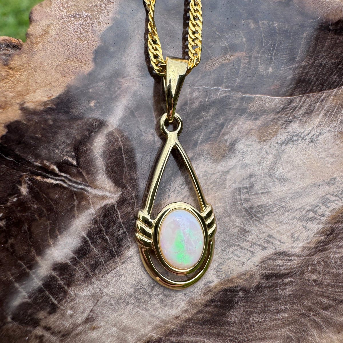 0.7ct Coober Pedy Opal Open Loop Pendant Necklace ~ 'Atherton Gold' | Yellow Gold Coated 925 Sterling Silver | Solid Australian Opal