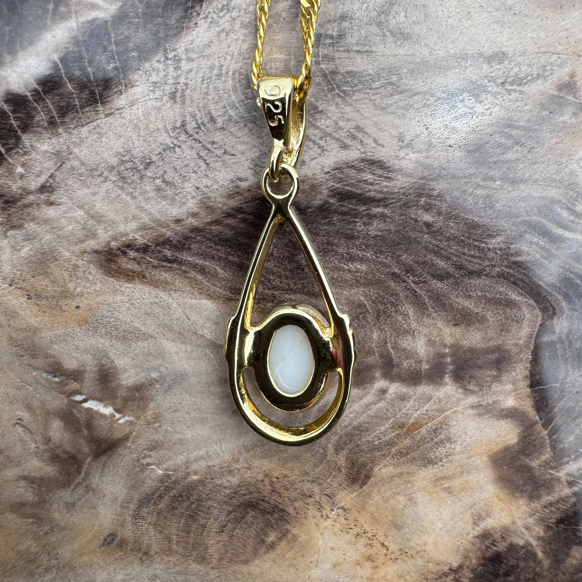 0.7ct Coober Pedy Opal Open Loop Pendant Necklace ~ 'Atherton Gold' | Yellow Gold Coated 925 Sterling Silver | Solid Australian Opal