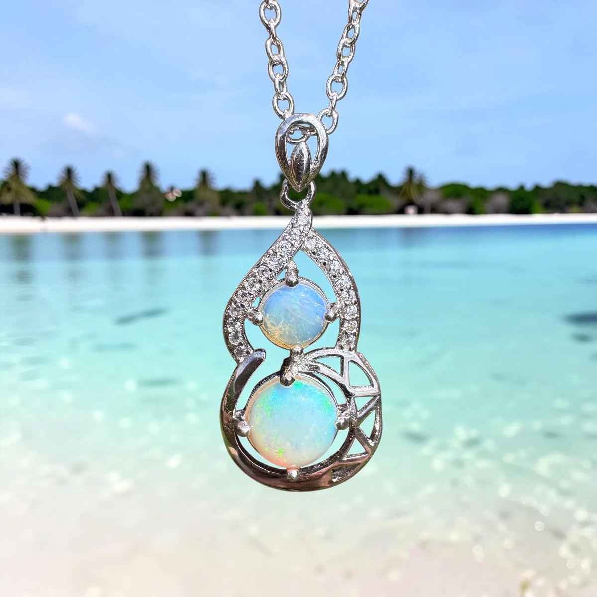 1.2ct Lightning Ridge Opal & Cubic Zirconia Pendant Necklace ~ 'Karijini Shimmer' | 925 Sterling Silver | Solid Australian Opal