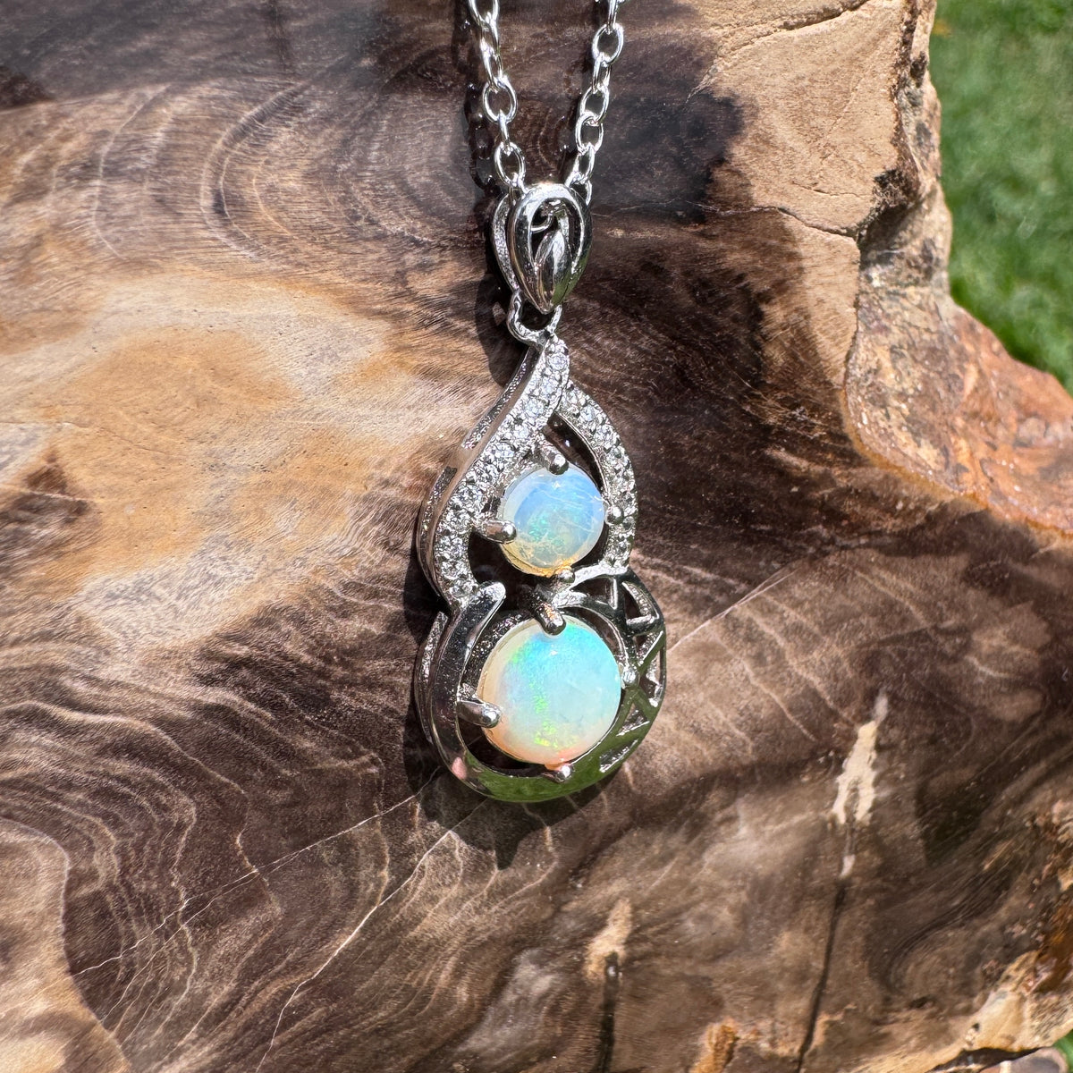 1.2ct Lightning Ridge Opal & Cubic Zirconia Pendant Necklace ~ 'Karijini Shimmer' | 925 Sterling Silver | Solid Australian Opal