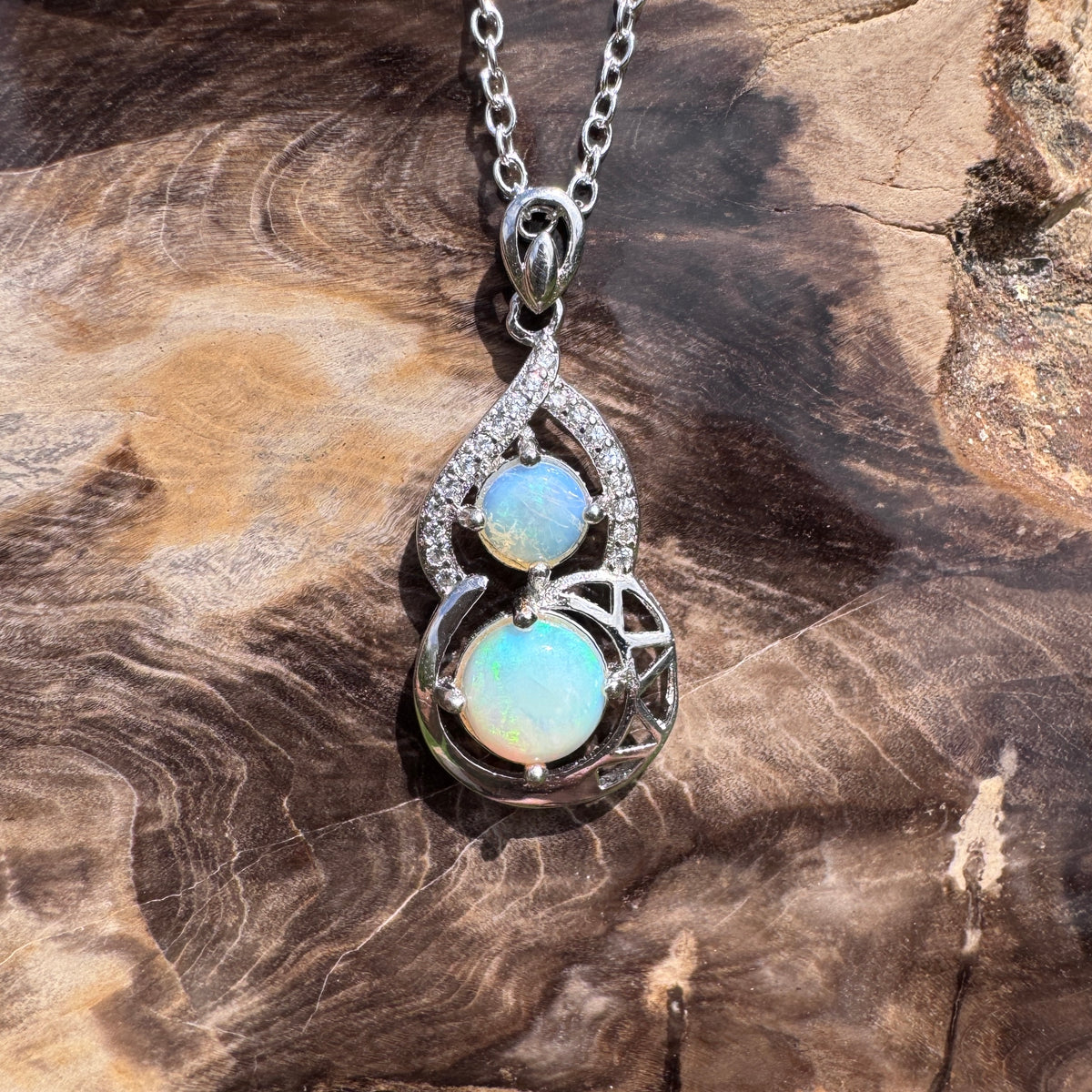 1.2ct Lightning Ridge Opal & Cubic Zirconia Pendant Necklace ~ 'Karijini Shimmer' | 925 Sterling Silver | Solid Australian Opal