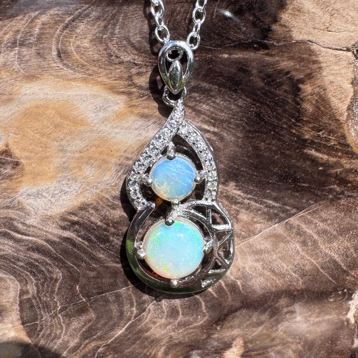 1.2ct Lightning Ridge Opal & Cubic Zirconia Pendant Necklace ~ 'Karijini Shimmer' | 925 Sterling Silver | Solid Australian Opal