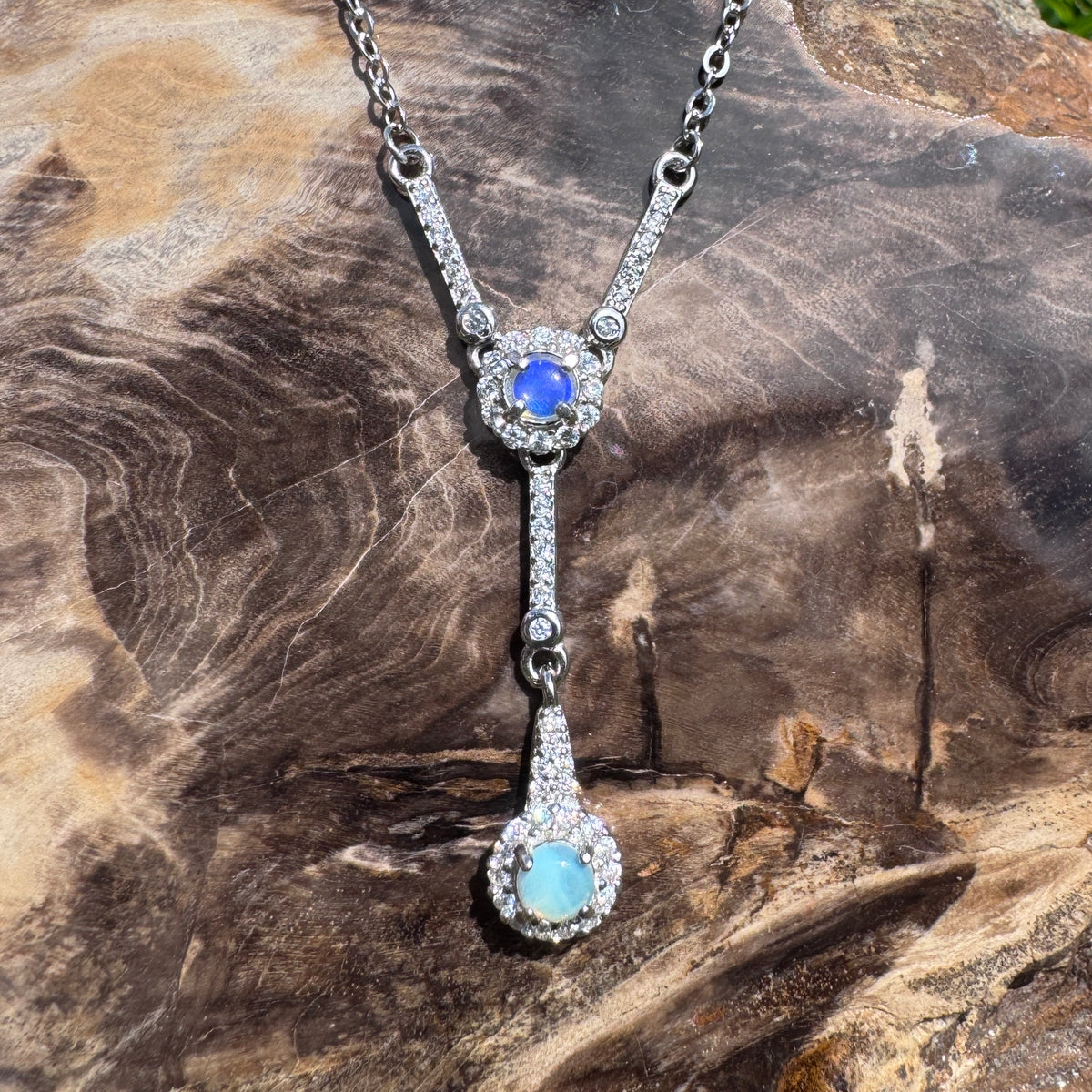 0.3ct Lightning Ridge Opal & Cubic Zirconia Pendant Necklace ~ 'Wilpena Twilight' | 925 Sterling Silver | Solid Australian Opal