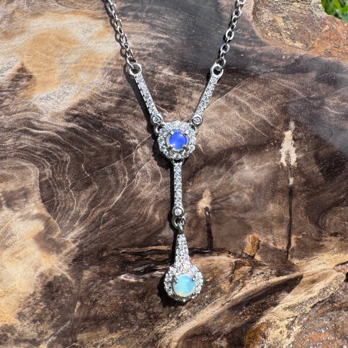 0.3ct Lightning Ridge Opal & Cubic Zirconia Pendant Necklace ~ 'Wilpena Twilight' | 925 Sterling Silver | Solid Australian Opal
