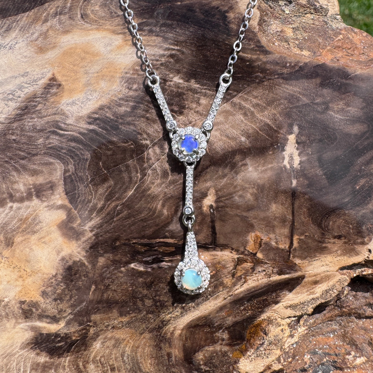 0.3ct Lightning Ridge Opal & Cubic Zirconia Pendant Necklace ~ 'Wilpena Twilight' | 925 Sterling Silver | Solid Australian Opal