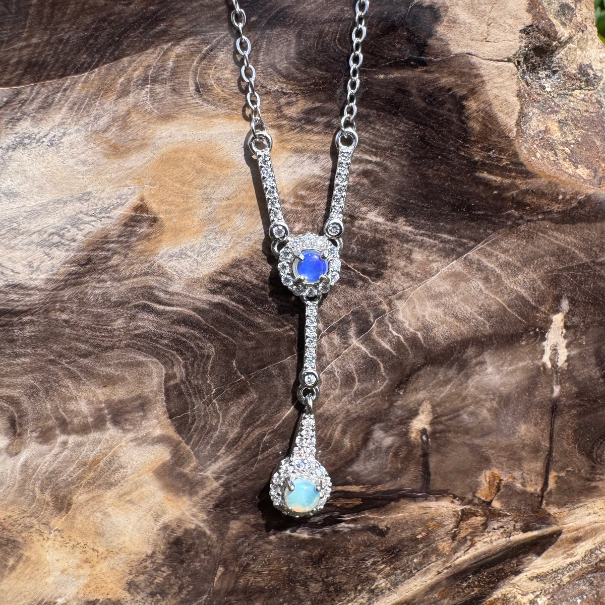 0.3ct Lightning Ridge Opal & Cubic Zirconia Pendant Necklace ~ 'Wilpena Twilight' | 925 Sterling Silver | Solid Australian Opal