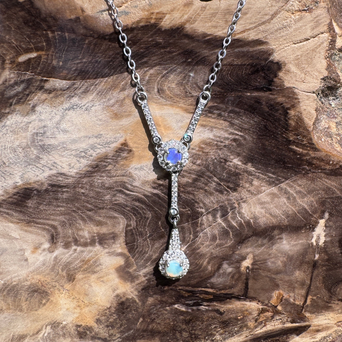 0.3ct Lightning Ridge Opal & Cubic Zirconia Pendant Necklace ~ 'Wilpena Twilight' | 925 Sterling Silver | Solid Australian Opal