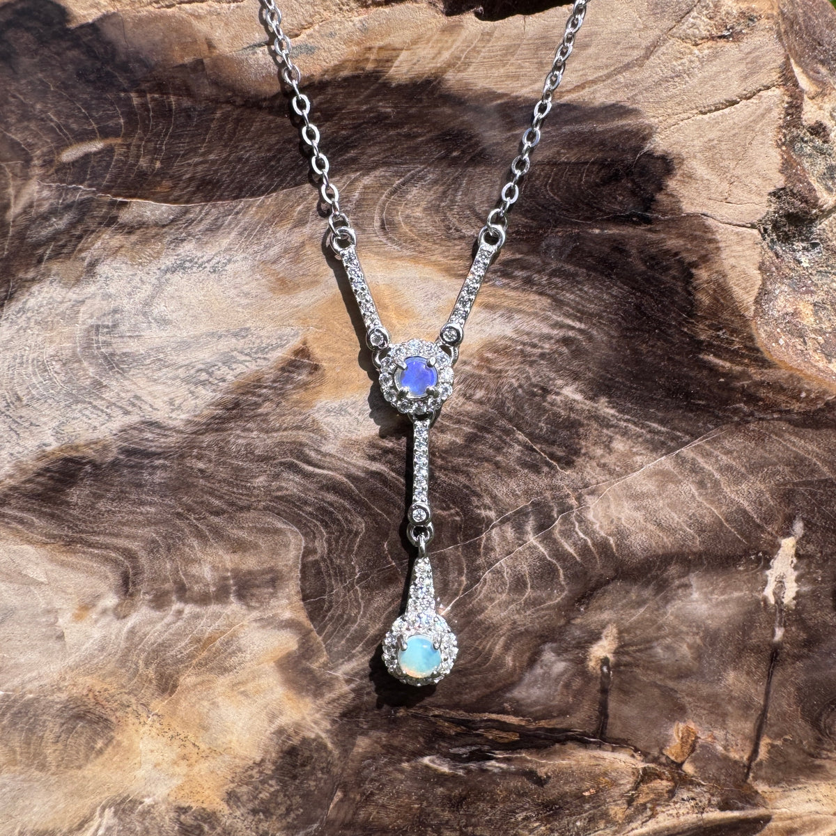 0.3ct Lightning Ridge Opal & Cubic Zirconia Pendant Necklace ~ 'Wilpena Twilight' | 925 Sterling Silver | Solid Australian Opal