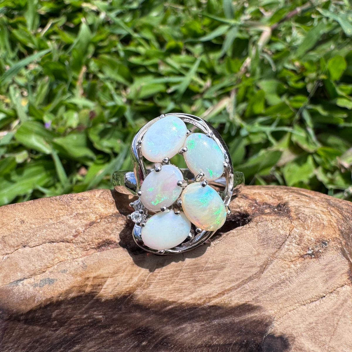 2.3ct Coober Pedy Opal Ring ~ 'Wide Bay Cluster' | 925 Sterling Silver | Solid Australian Opal