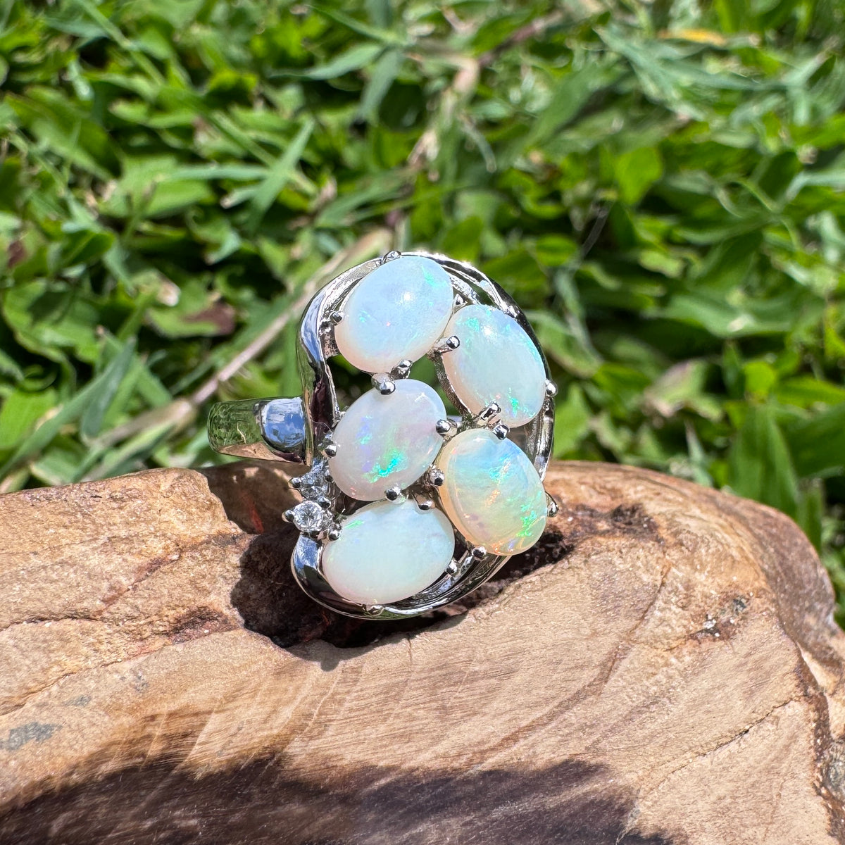 2.3ct Coober Pedy Opal Ring ~ 'Wide Bay Cluster' | 925 Sterling Silver | Solid Australian Opal