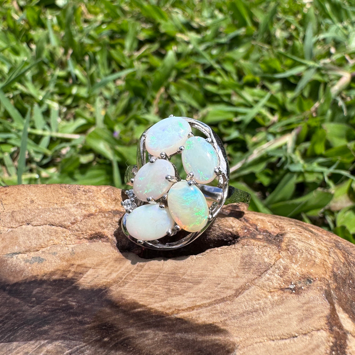 2.3ct Coober Pedy Opal Ring ~ 'Wide Bay Cluster' | 925 Sterling Silver | Solid Australian Opal