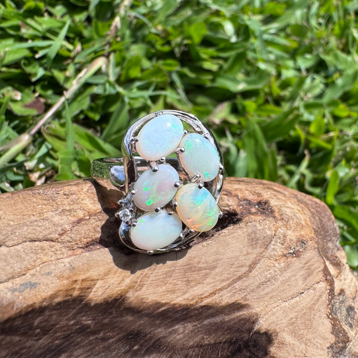 2.3ct Coober Pedy Opal Ring ~ 'Wide Bay Cluster' | 925 Sterling Silver | Solid Australian Opal