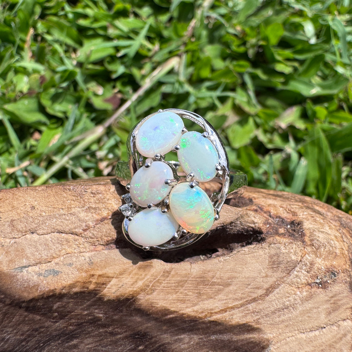 2.3ct Coober Pedy Opal Ring ~ 'Wide Bay Cluster' | 925 Sterling Silver | Solid Australian Opal