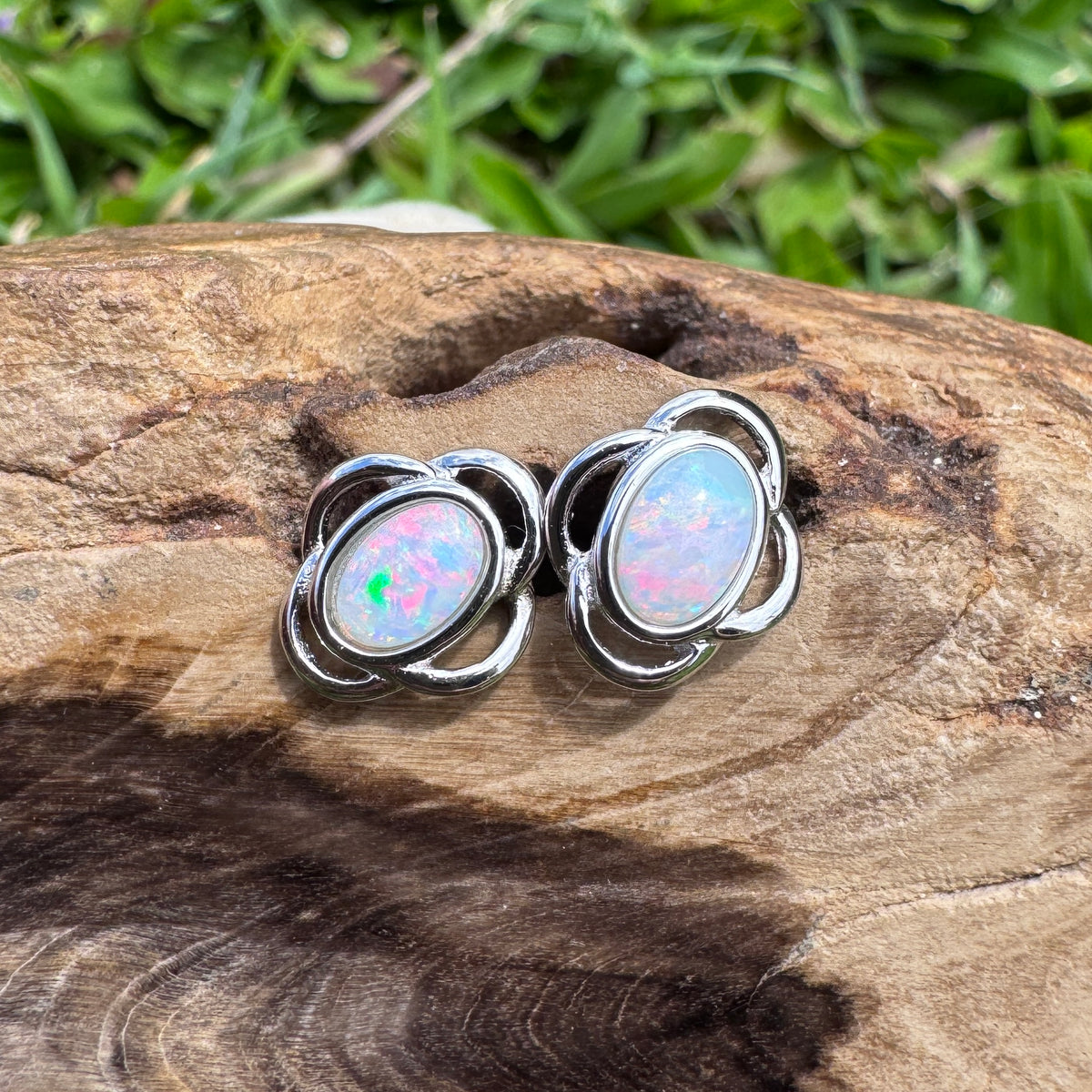 1ct Coober Pedy Opal Stud Earrings ~ 'Whitehaven Colour' | 925 Sterling Silver | Solid Australian Opal