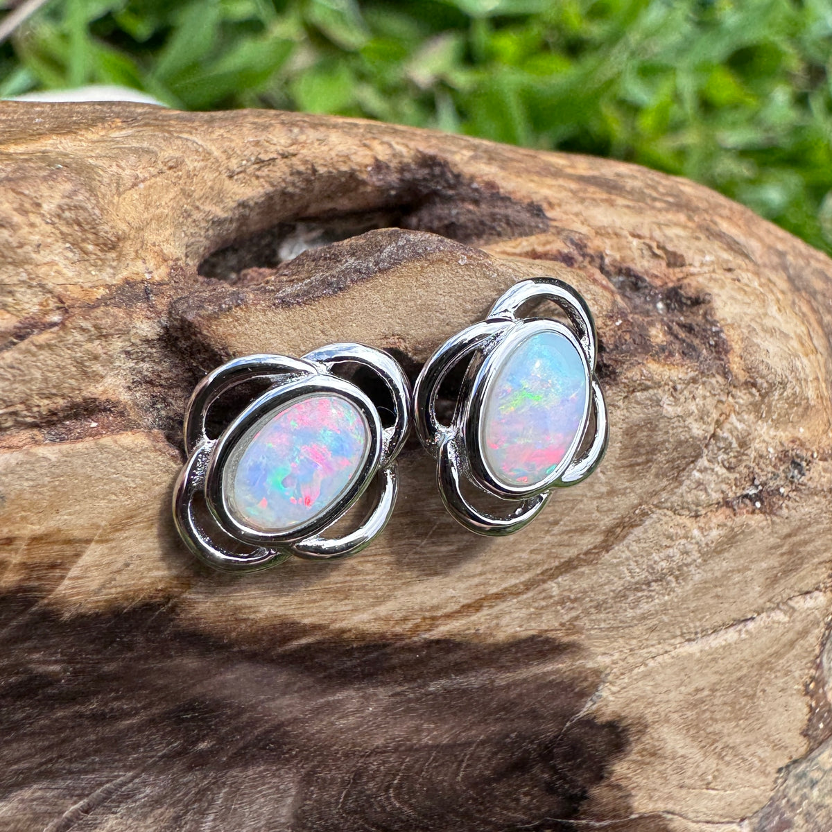 1ct Coober Pedy Opal Stud Earrings ~ 'Whitehaven Colour' | 925 Sterling Silver | Solid Australian Opal