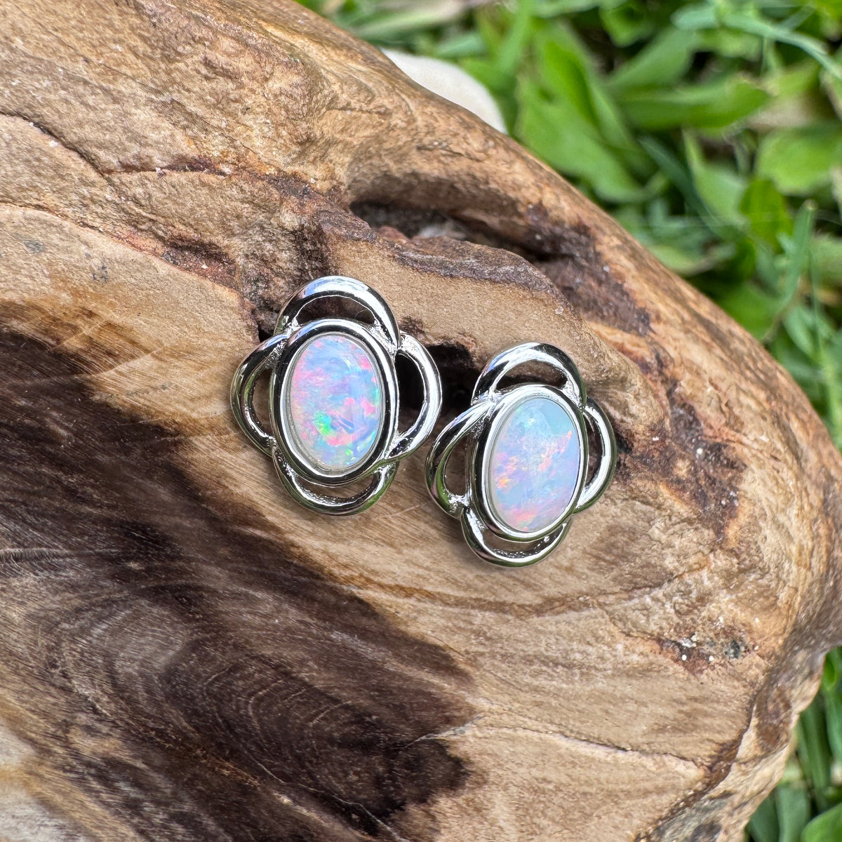 1ct Coober Pedy Opal Stud Earrings ~ 'Whitehaven Colour' | 925 Sterling Silver | Solid Australian Opal