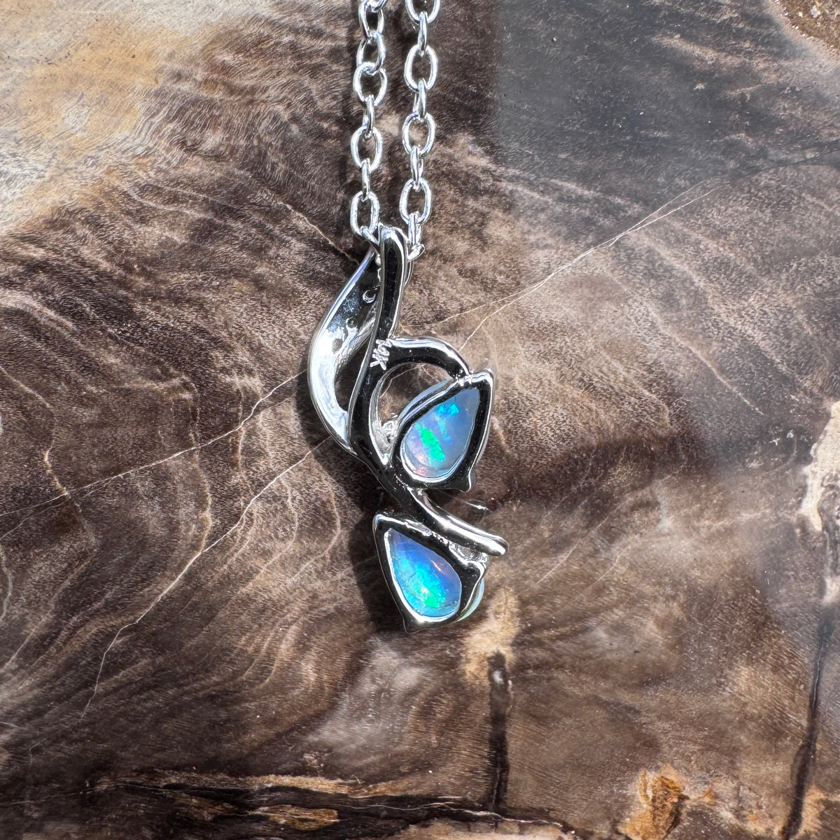 0.5ct Lightning Ridge Crystal Opal & Diamond Pendant Necklace ~ 'Mossman Gorge Blues' | 14ct White Gold | Solid Australian Opal