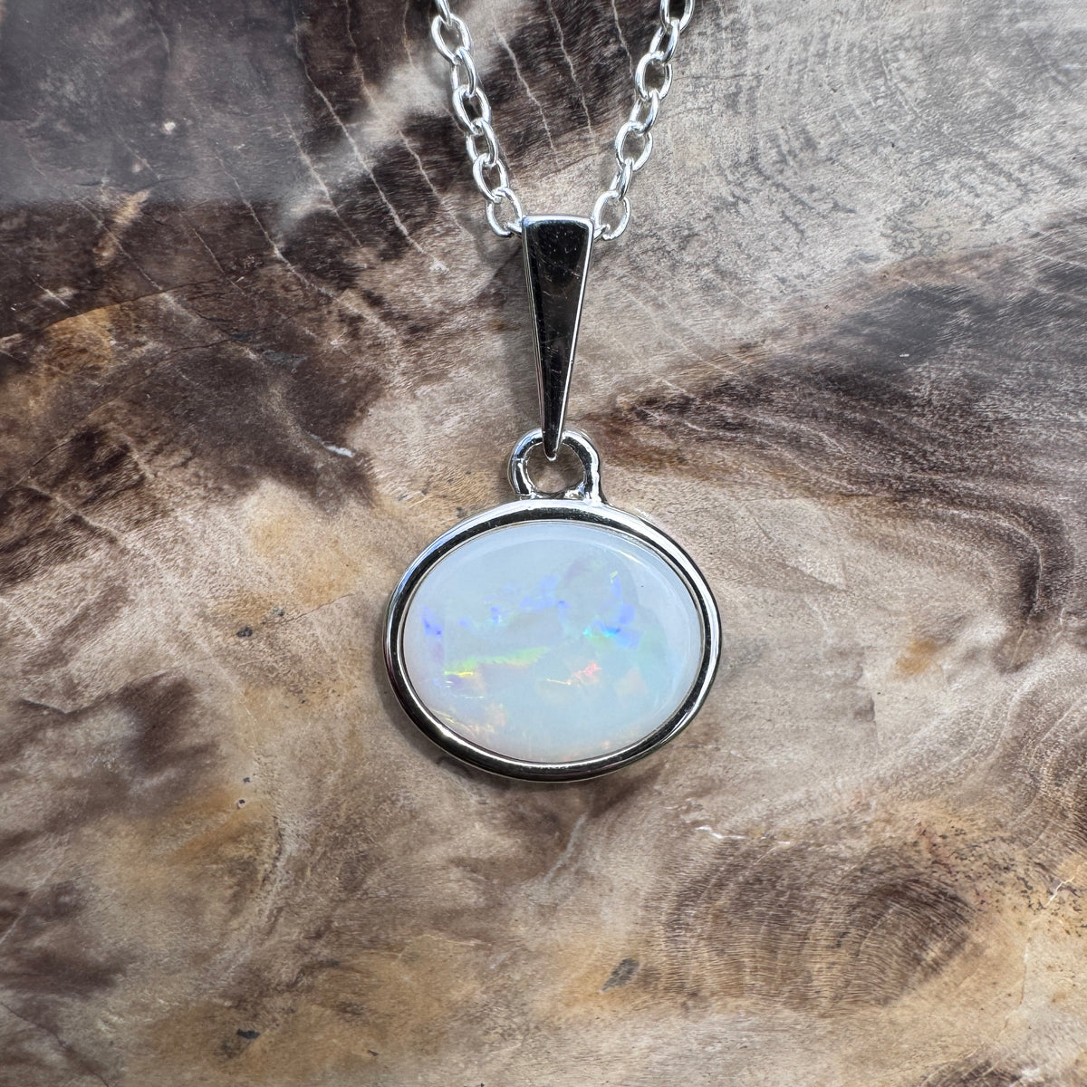 1.3ct Coober Pedy Opal Pendant Necklace ~ 'Ballarat Flicker' | 925 Sterling Silver | Solid Australian Opal