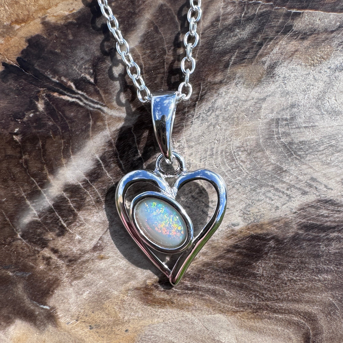 0.4ct Coober Pedy Opal Heart Pendant Necklace ~ 'Alice Springs Heart' | 925 Sterling Silver | Solid Australian Opal