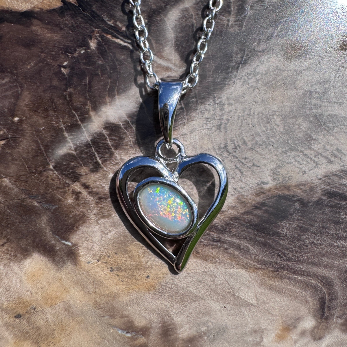 0.4ct Coober Pedy Opal Heart Pendant Necklace ~ 'Alice Springs Heart' | 925 Sterling Silver | Solid Australian Opal