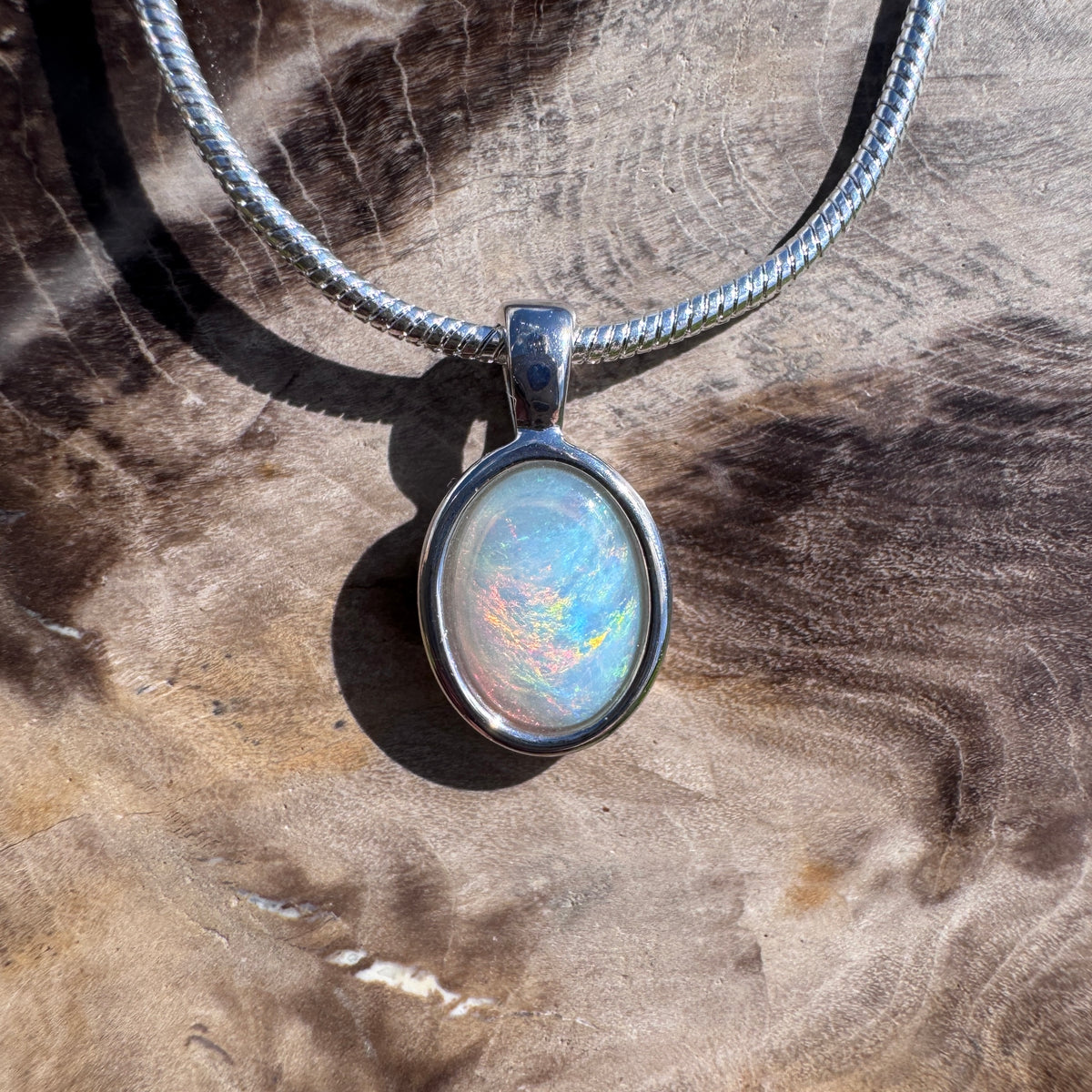 0.8ct Coober Pedy Opal Pendant Necklace ~ 'Lake Tyrrell Glow' | 925 Sterling Silver | Solid Australian Opal